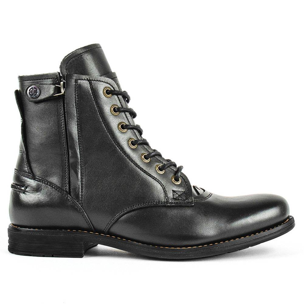 Men Cowboy Boots Retro Lace-up Martin Boot Round Toe Low Heel Shoes - Mubimart