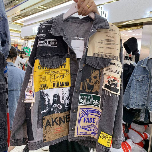 Patchwork denim jacket - Mubimart