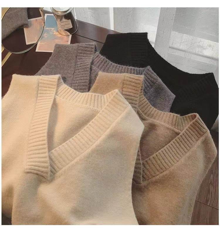 Inner Wear Sleeveless Knit Vest Collar Sweater Vest For Women - Mubimart