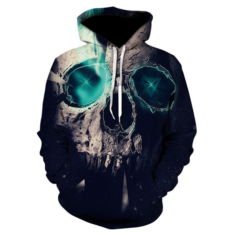 All kinds of fancy scary skull print hoodies