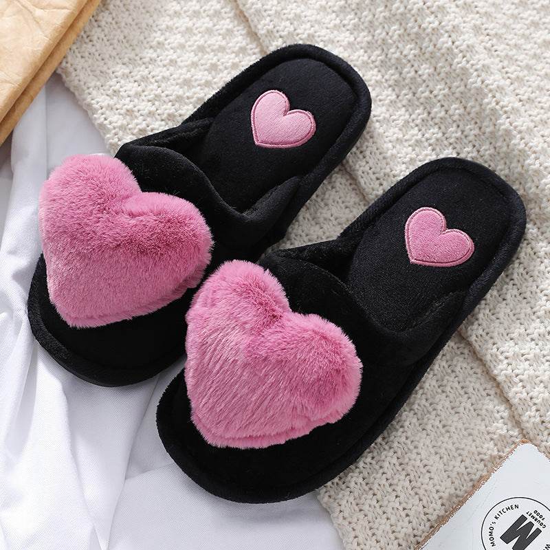 Cute Love Fluffy Slipper Home Slippers - Mubimart
