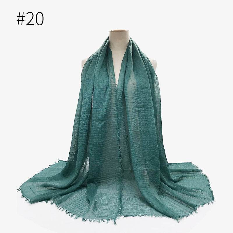 Bubble plain Scarf / cotton scarf fringes women soft solid hijab popular muffler shawls big Pashmina wrap hijab - Mubimart