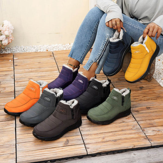 Winter Snow Boots WIth Side Zipper Casual Warm Plush Flat Shoes Women's Fleece Ankle Boot - Mubimart