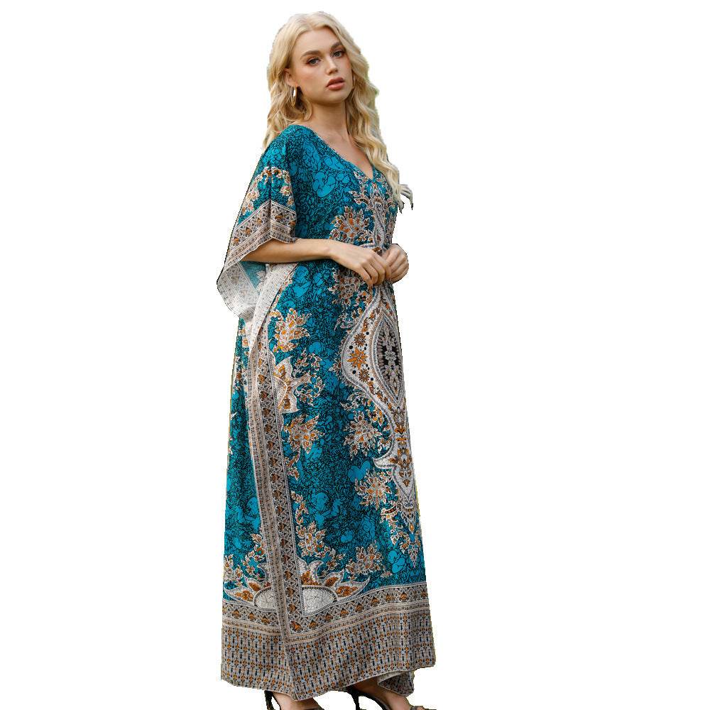 Women's Middle East Plus Size Loose Robe Seaside Resort Dress - Mubimart