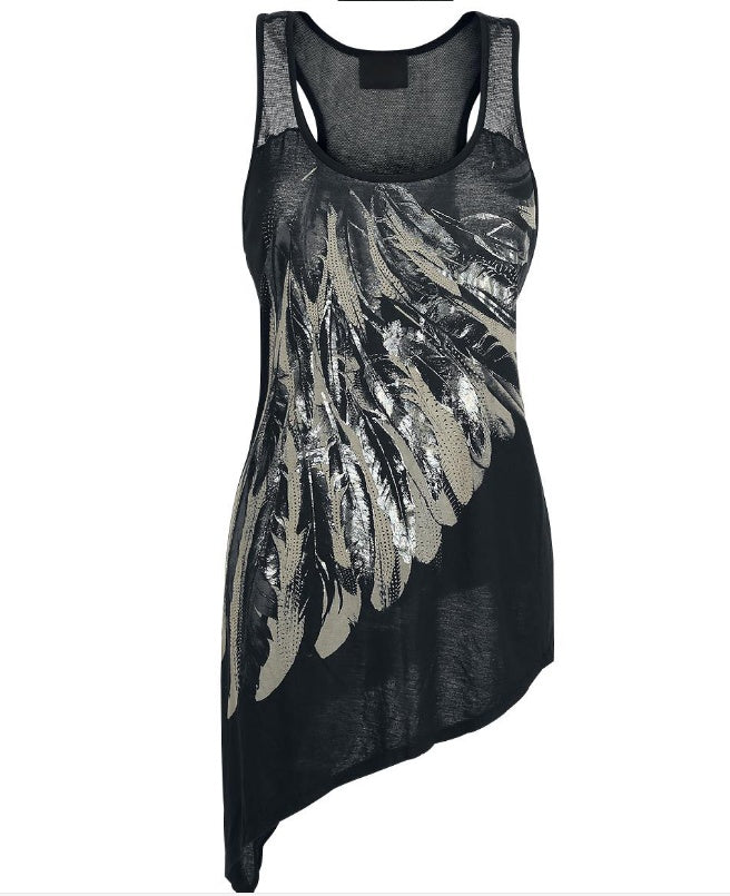 Women Tank Top Summer Feather Print Vest Shirts - Mubimart -  