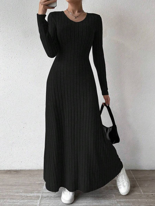 Women's Slim Fit Fashionable Knitted Solid Color Long Sleeve Dress