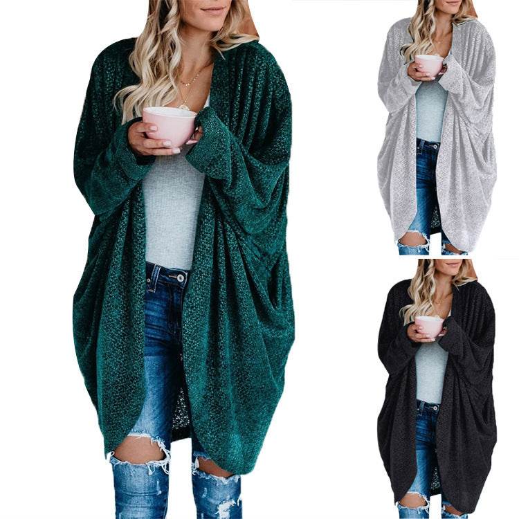 Knit cardigan jacket plus size loose long sweater - Mubimart