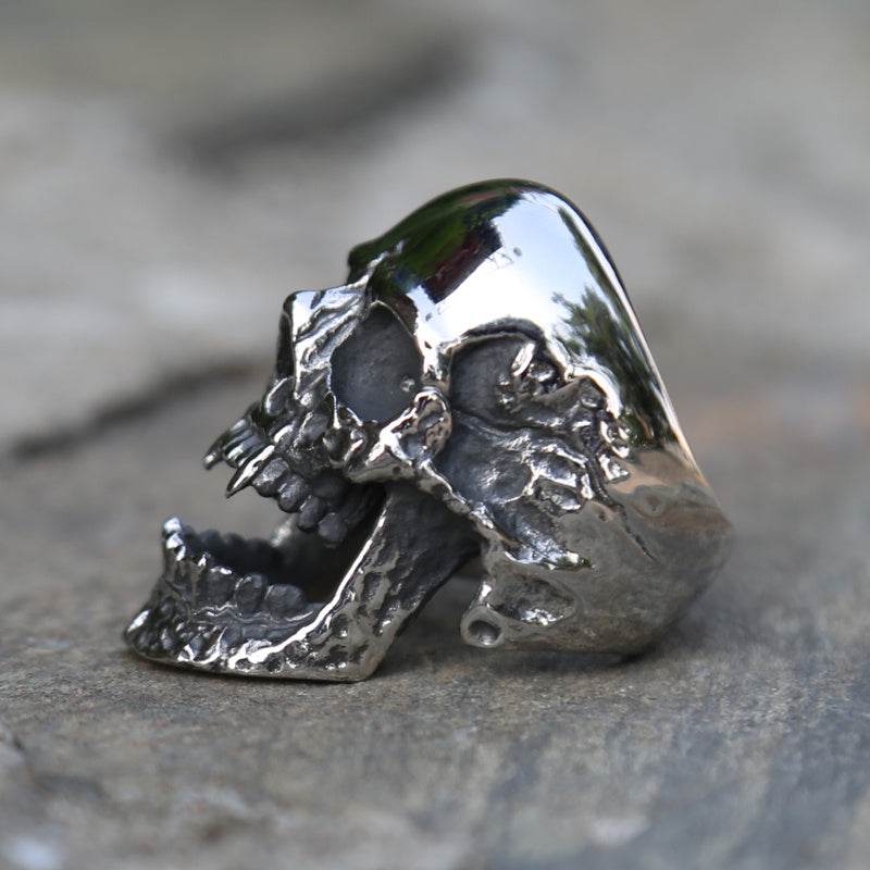 Skull Ring Boiled Black Polished Titanium Men - Mubimart