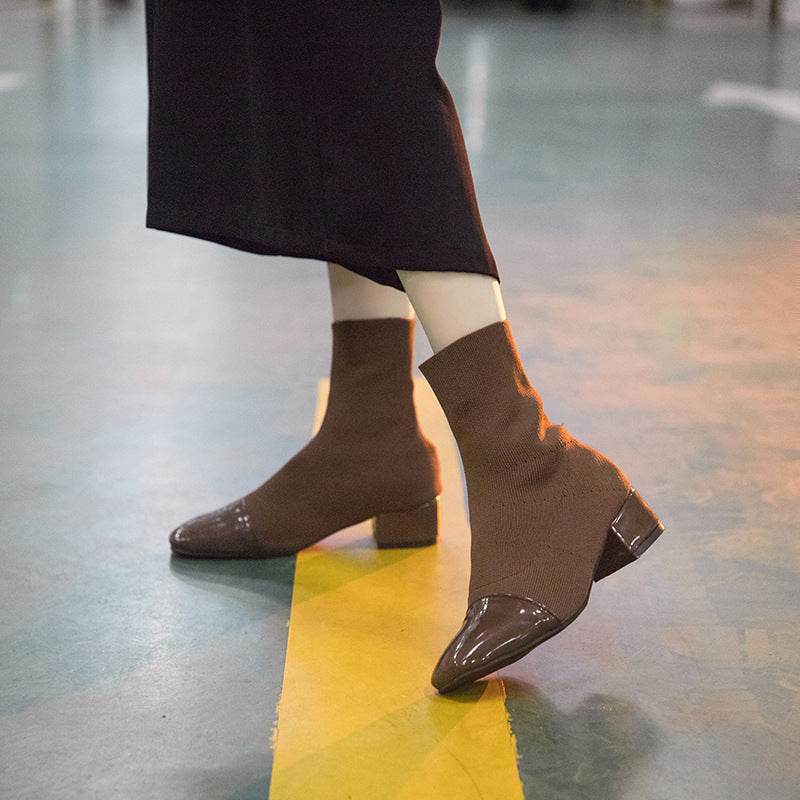 Block heel knit boots - Mubimart