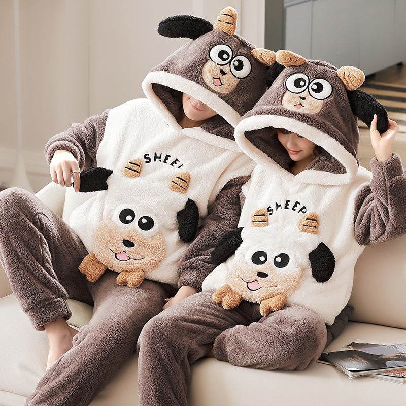 Fashion Hooded Coral Fleece Casual Loungewear Set - Mubimart