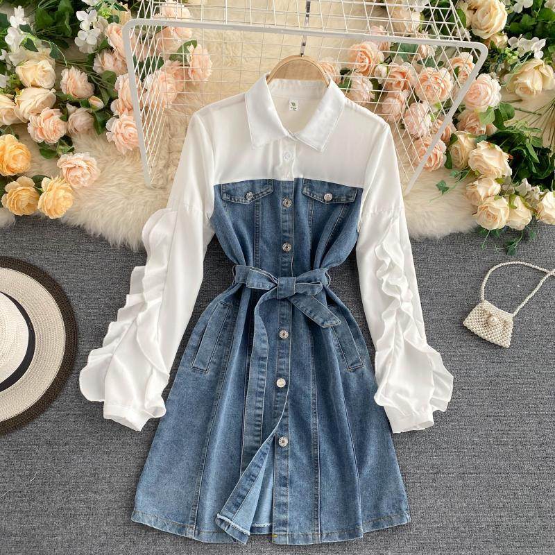 Retro denim dress - Mubimart