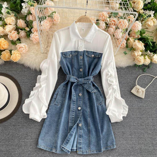 Retro denim dress - Mubimart