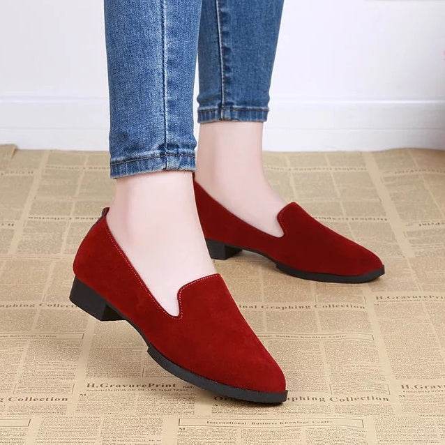 Suede round head single shoes low heel shallow mouth casual comfort single shoes - Mubimart