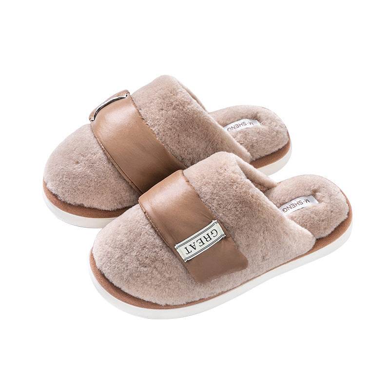 Hook Furry Slippers For Women Autumn And Winter Indoor Home Slipper Plus Velvet Warm Couple Bedroom Cotton Shoes - Mubimart