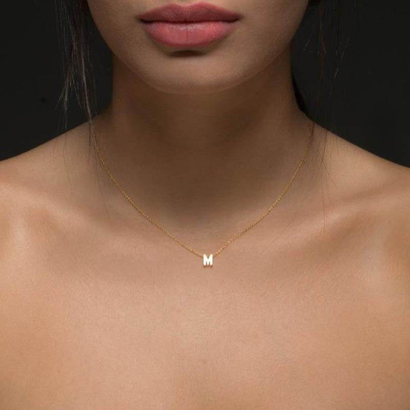 Fashion Tiny Initial Necklace Gold Silver Color Cut Letters Single Name Choker Necklace For Women Pendant - Mubimart