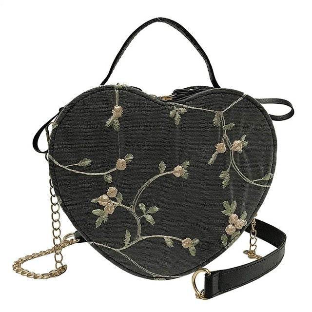 Lace peach heart lock women bag shoulder bag - Mubimart