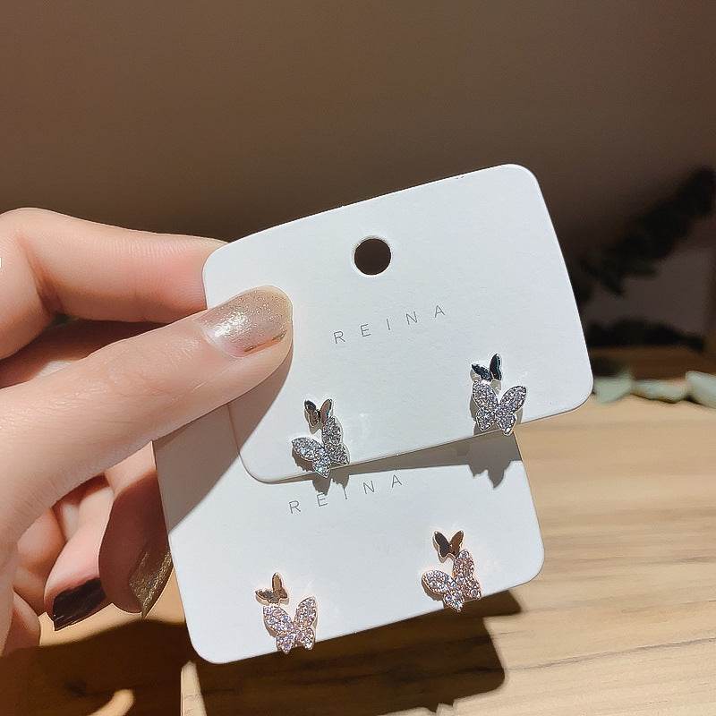 Micro Inlaid Butterfly Stud Earrings French Earrings Women - Mubimart