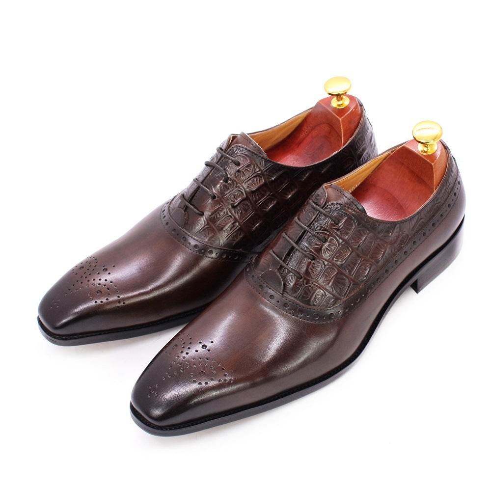 Men's Lace-up British Oxford Shoes Cowhide - Mubimart