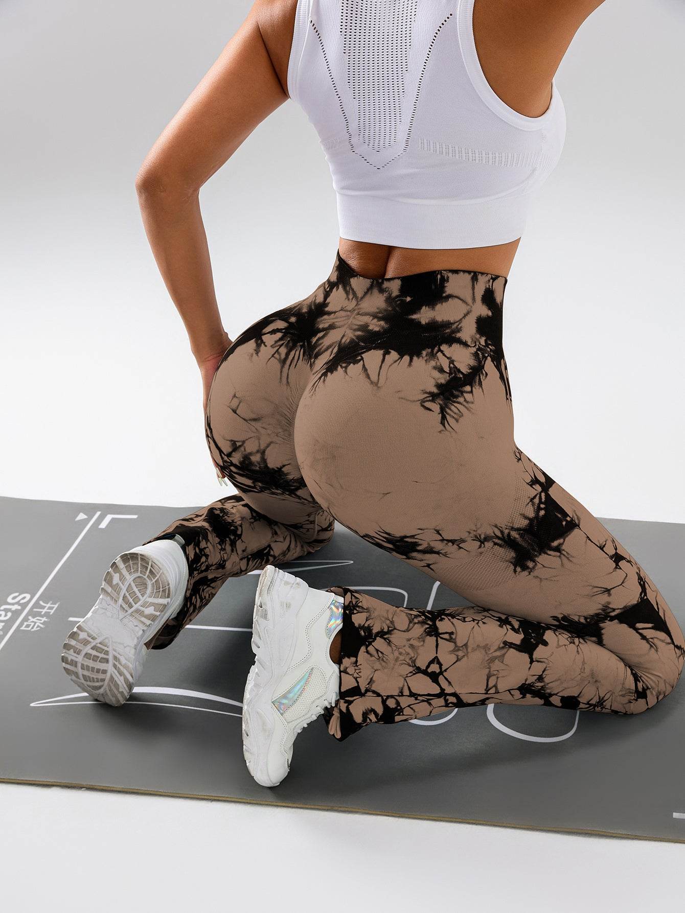 High-Waist Tummy Control Flare Yoga Pants For Women, Tie-Dye Stretch Slimming Bootcut Workout Pants, Fitness & Sports Activewear - Mubimart
