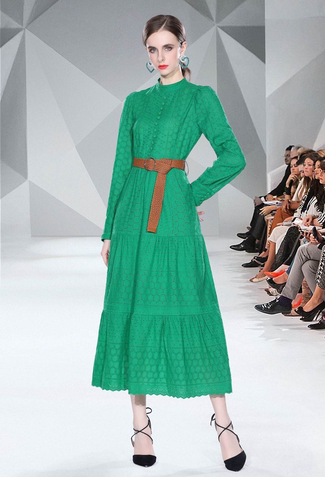 Women's French Hollow Heavy Work Embroidery Dress - Mubimart