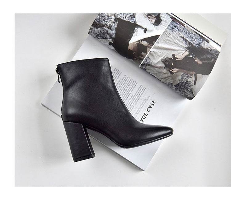 Thick heel square toe barefoot boots - Mubimart