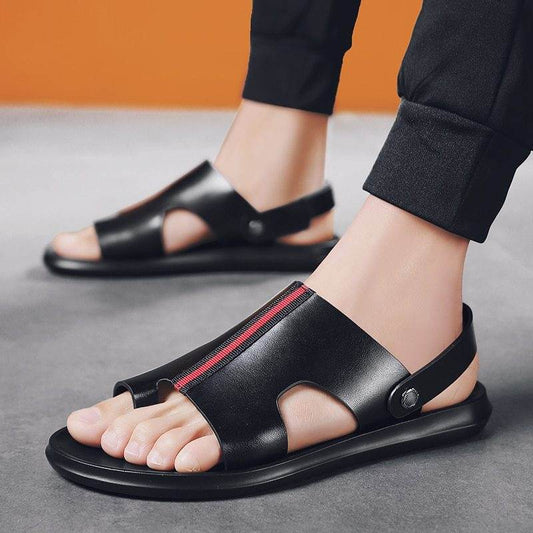 Summer casual breathable male leather sandals - Mubimart