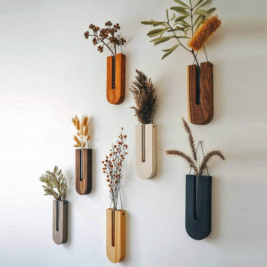 Indoor Wall Hanging Planter Wooden Vase - Mubimart