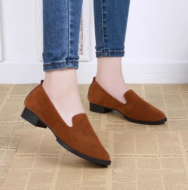 Suede round head single shoes low heel shallow mouth casual comfort single shoes - Mubimart