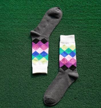 Colored diamond men's socks men's cotton socks long socks - Mubimart