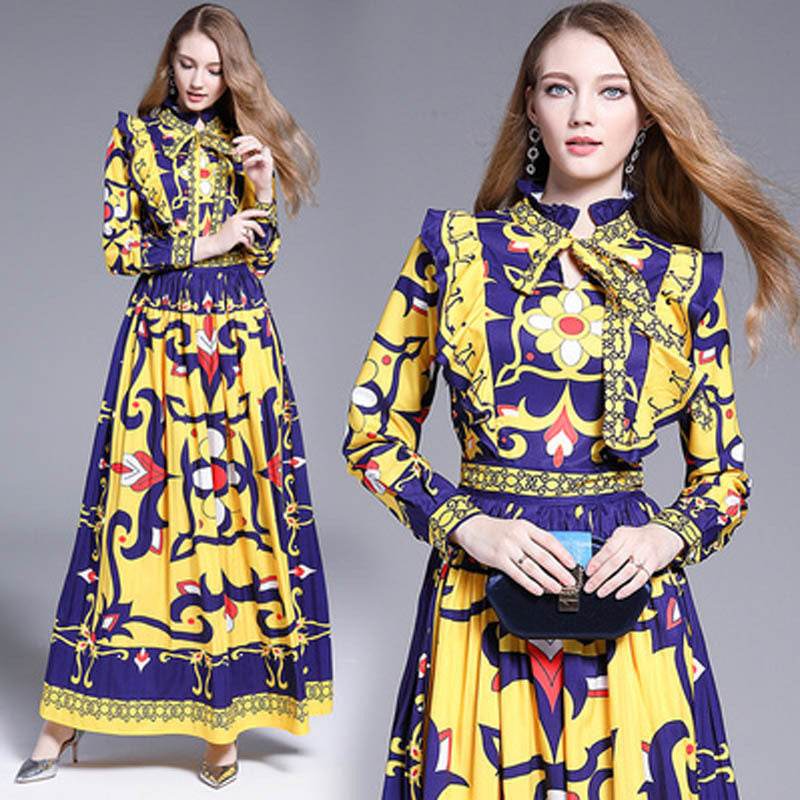 Printed pleated maxi dress - Mubimart