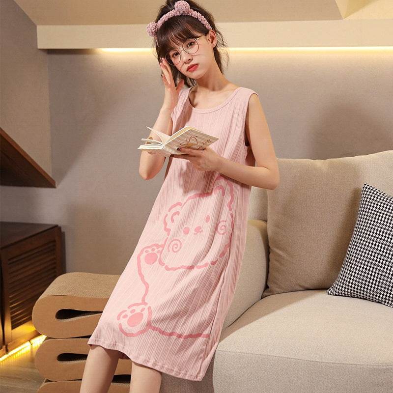 Women's Fashion Simple Cotton Halter Top Pajama Skirt - Mubimart