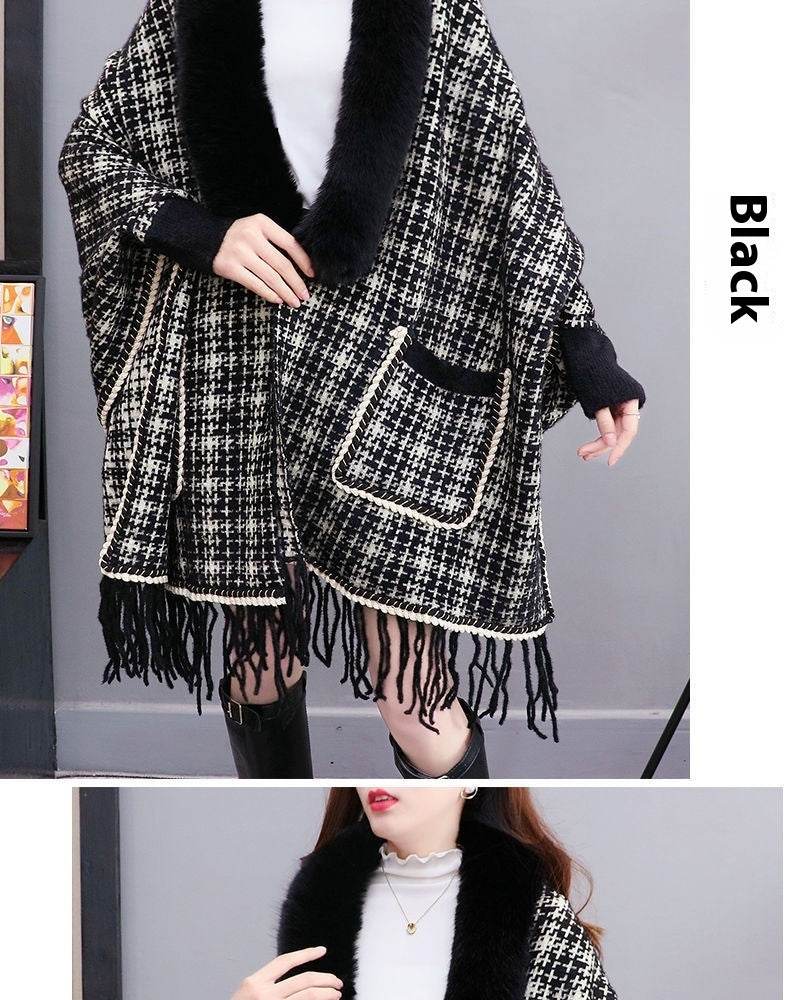 Autumn And Winter New Imitated Mink Cashmere Fur Collar Cape And Shawl Plus Size Tassel Knitted Cardigan - Mubimart