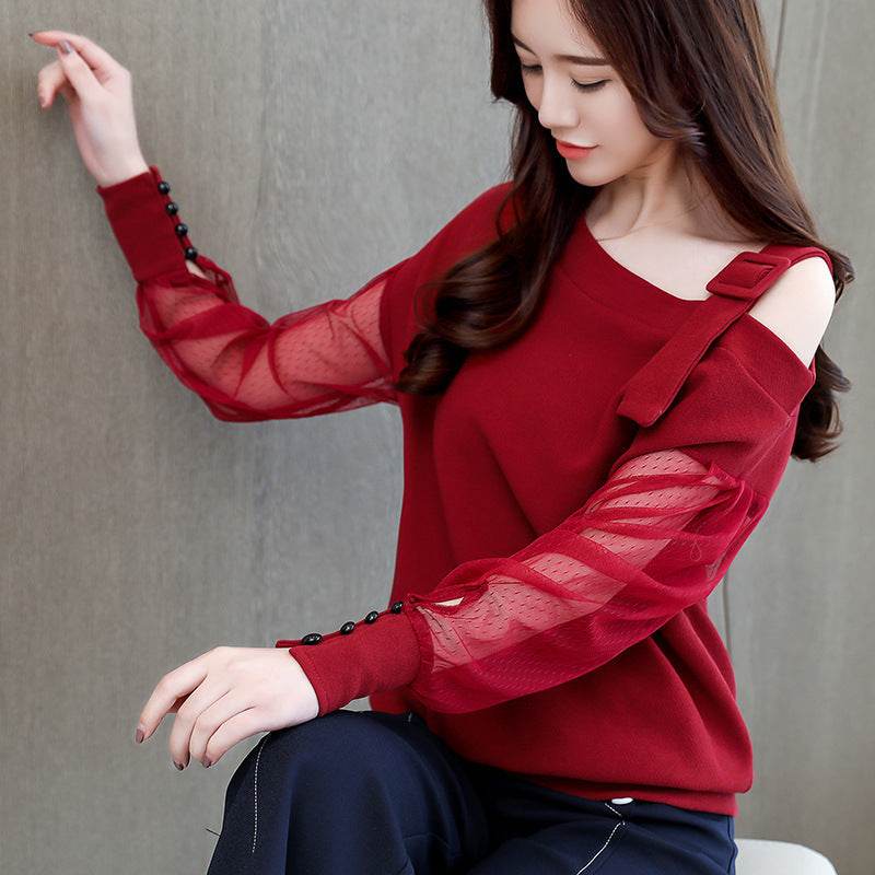 Autumn long sleeve shirt women fashion woman blouses sexy off shoulder top solid women blouse shirt clothing female - Mubimart