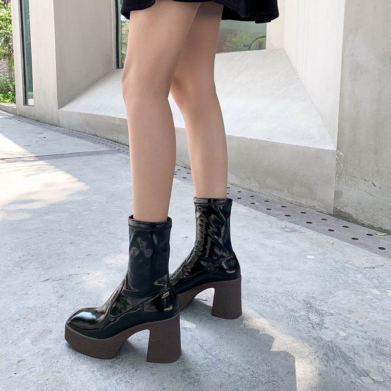 Platform square toe Martin boots - Mubimart