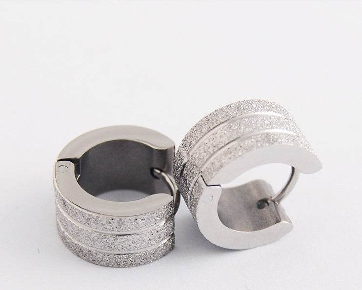 Stainless steel cutting line gold wide version earrings wholesale sandblasting sandblasting earrings titanium steel men and women earrings - Mubimart