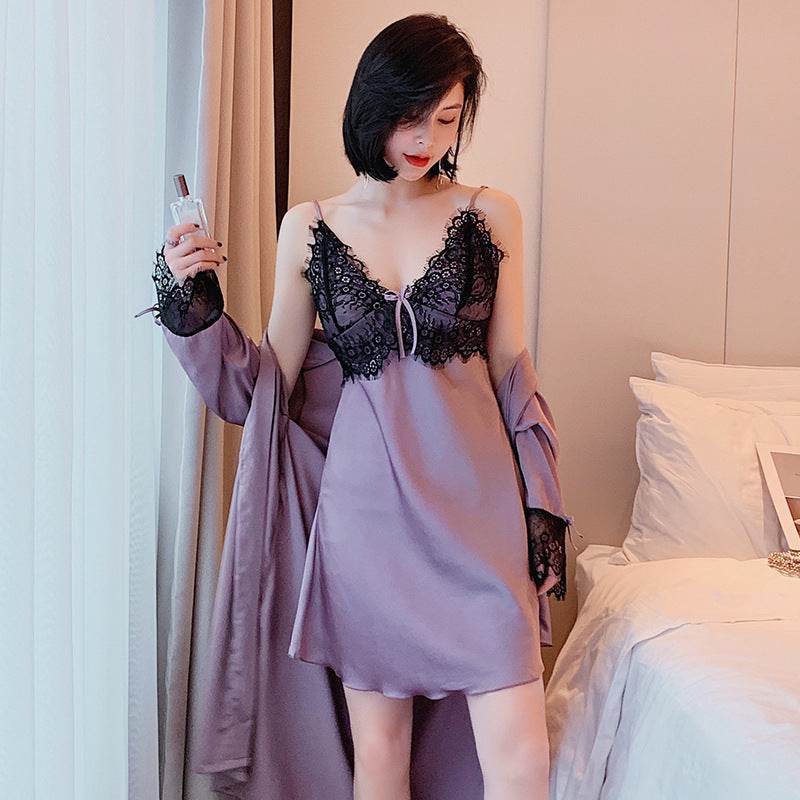 Contrast nightdress nightgown - Mubimart