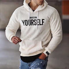 Winter Mens Fluffy Hoodie Pullover Sweatshirt Casual Fashion with Kangaroo Pocket