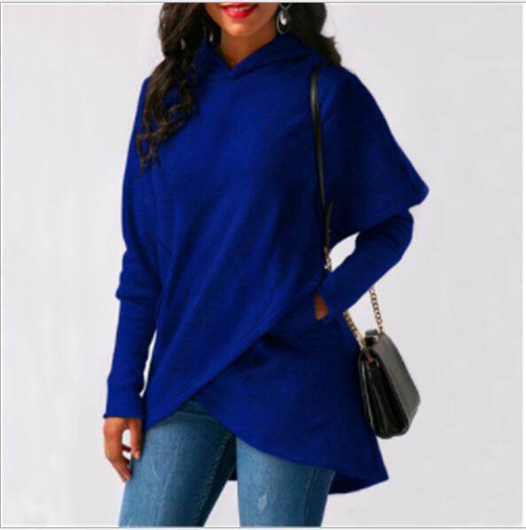 Autumn Winter Fleece Irregular Hoodie Sweatshirts - Mubimart