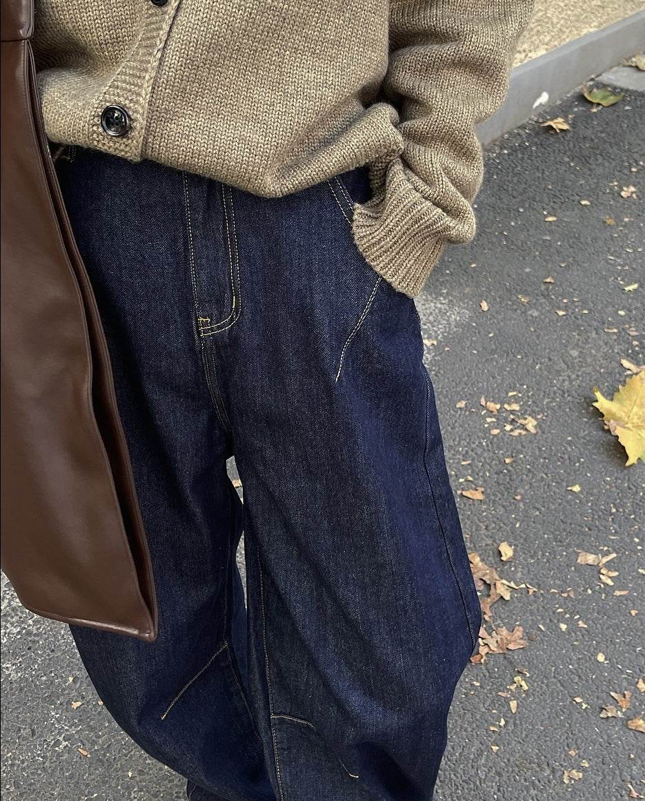 Casual Curved High Waist Wide Leg Jeans For Women - Mubimart