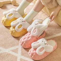 Cute Rabbit Shoes Winter Fuzzy Slippers Women Detachable Washable House Shoes - Mubimart -  