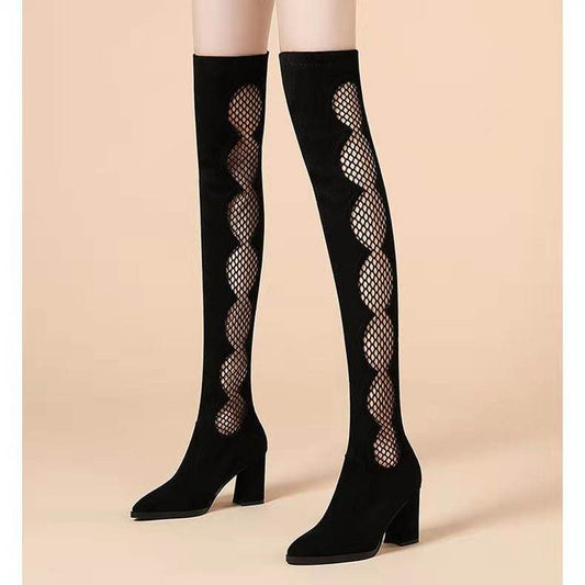 Thick-heeled Hollow Sexy Boots Were Thin And Tall - Mubimart