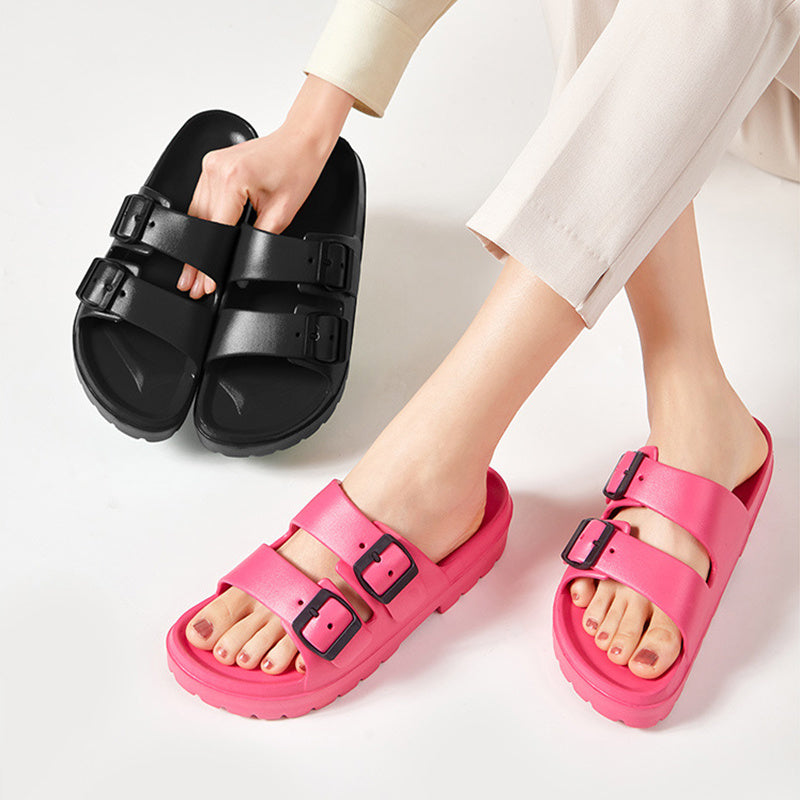 Fashion Double Buckle Slippers Summer Platform Garden Beach Shoes Casual Non-slip Floor Bathroom Home Slipper For Women - Mubimart -  