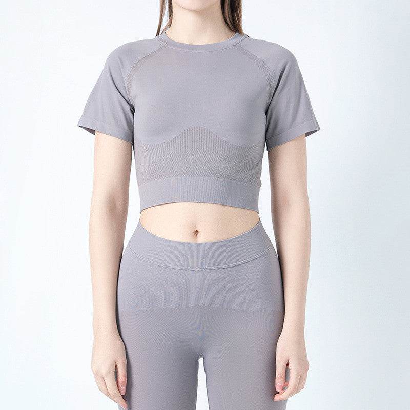 Sew Knit Solid Color Yoga Workout Top - Mubimart