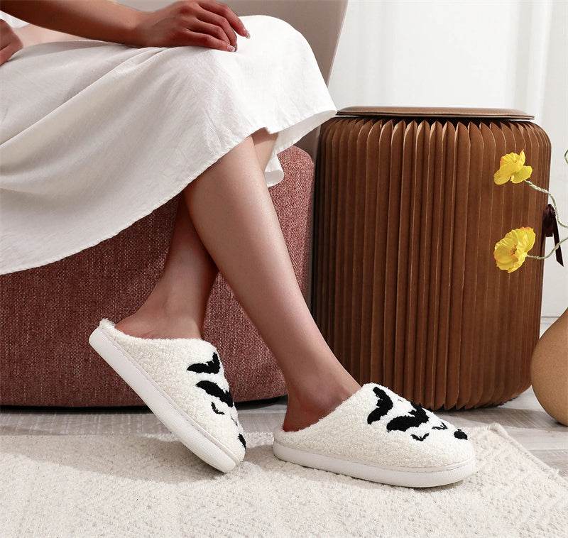 Funny Bat Slipper Halloween Pumpkin Flat Indoor House Shoes For Women Men Soft Plush Cozy Horror Fashion Halloween Gifts - Mubimart