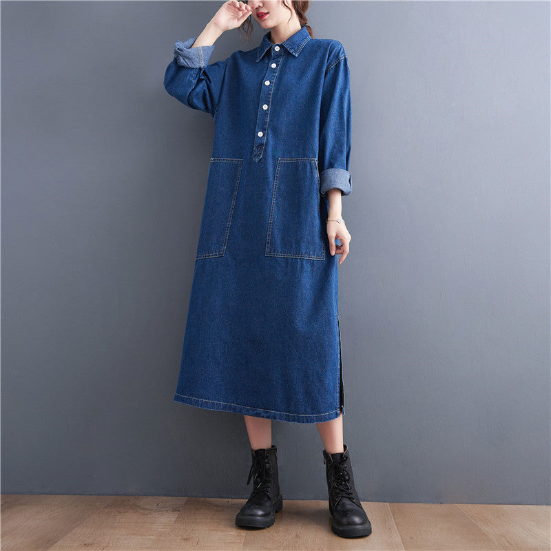 Large Size Denim Long Sleeve Pullover Dress Girl - Mubimart -  