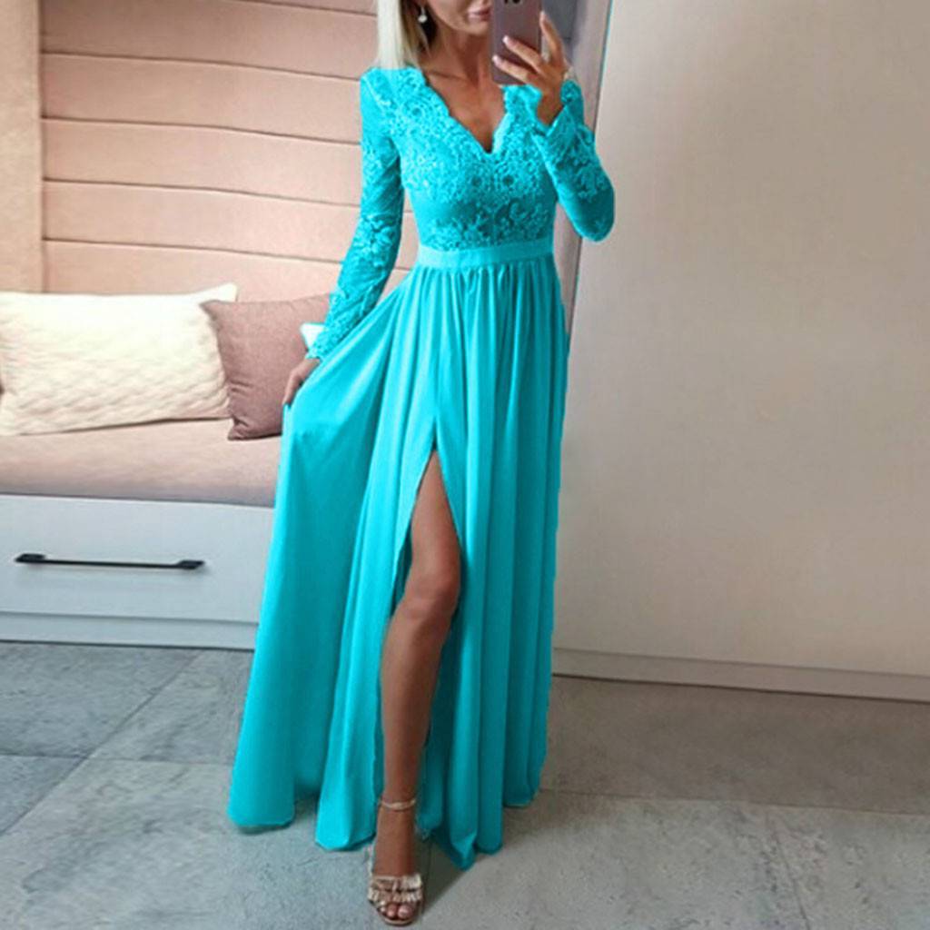 Women V-neck Sexy Lace Elegant Wedding Party Dresses - Mubimart -  