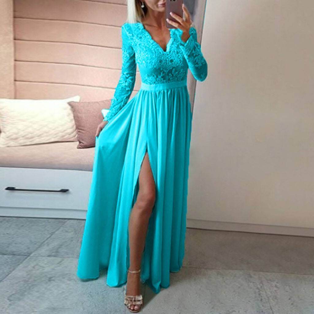 Women V-neck Sexy Lace Elegant Wedding Party Dresses - Mubimart