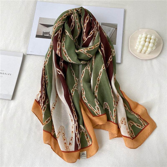 Striped Chain Scarf Autumn And Winter Long Large Size Simple Color Matching Shawl - Mubimart