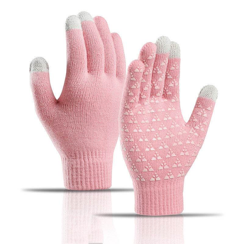 Winter Knitted Gloves For Men And Women Warm Cycling Anti-Cold Anti-Slip Triangular Offset Warm Gloves - Mubimart