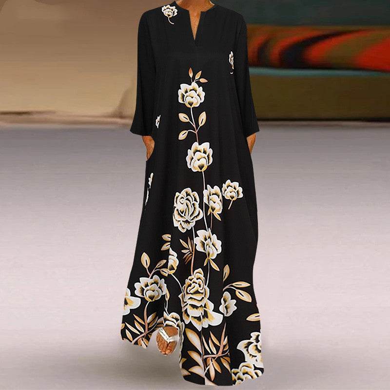 Casual Long Sleeve Resort Plus Size Robe Dress - Mubimart
